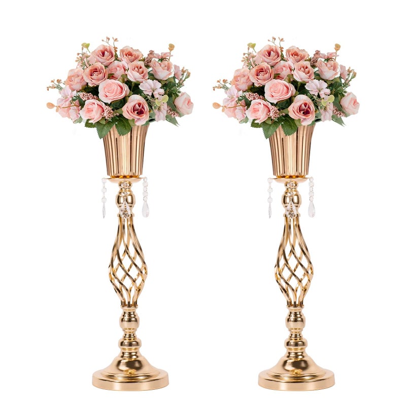 LANLONG 23.2in Gold centerpieces for Table Wedding, 2Pcs Wedding Flower Stand centerpieces for Tables, Tall Metal Flower Vase Centerpieces for Party Events Birthday Home Decoration - Image 1